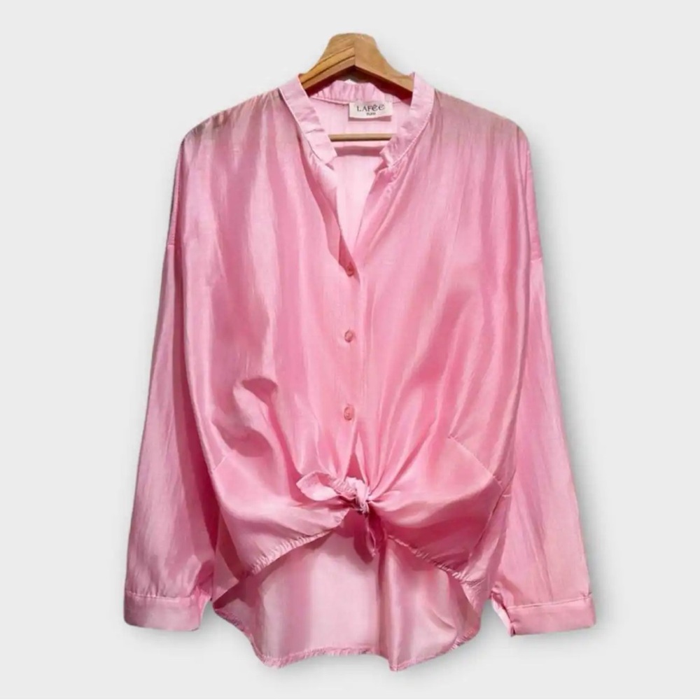 MADE IN ITALY Boho Pink Long Sleeve Tie Front Blouse